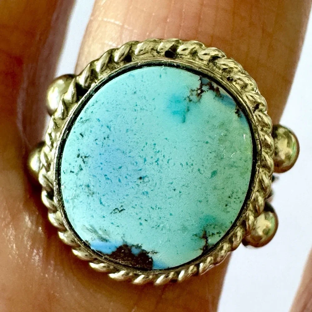 Navajo Turquoise Ring Blue Golden Hills Sz 7 Sterling Signed‎ Martinez Native